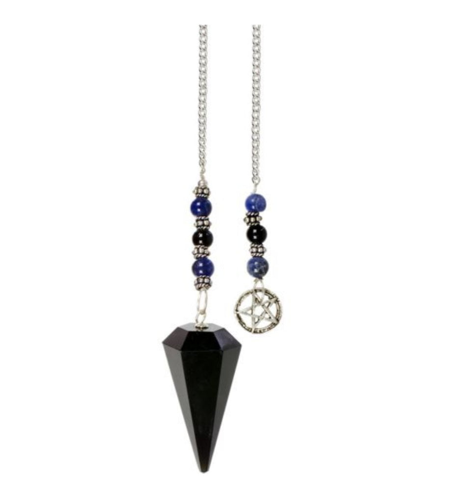 Hexagonal Black Obsidian Pentacle Pendulum