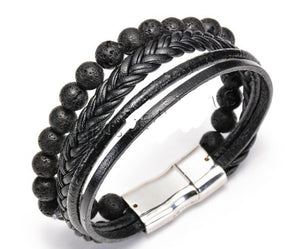 Chakras gemstone PU Leather Cord Brass platinum bracelet