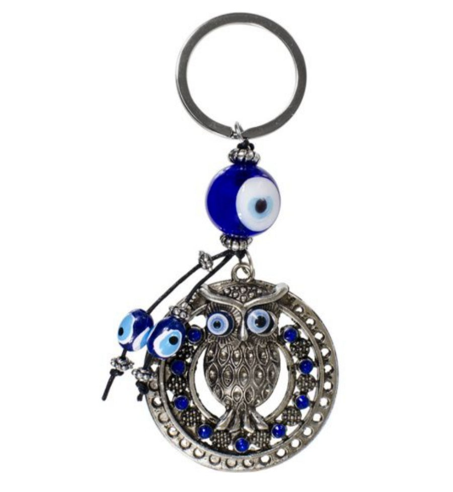 Evil Eye Moon Owl Talisman Key Ring