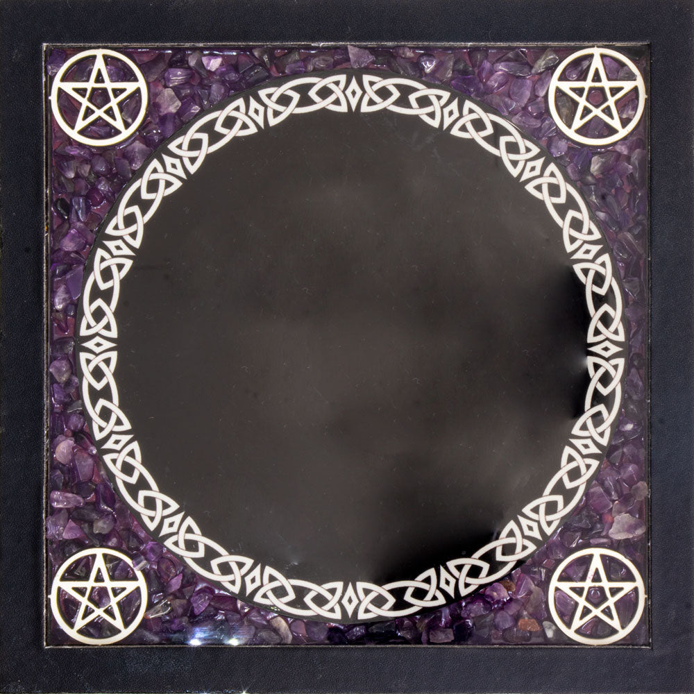 Glass Scrying Mirrors with Pentacles and Amethyst Chips